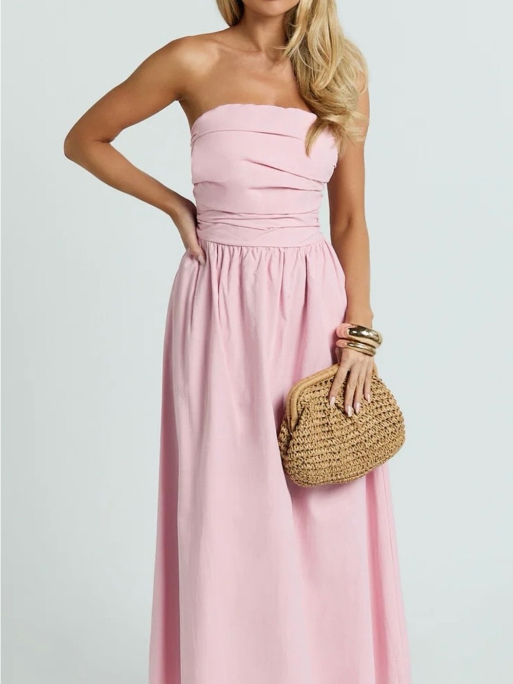 Showpo Strapless Light Pink Midi Dress